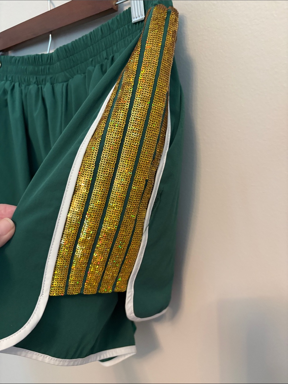 QUEEN OF SPARKLES Green Athletic Shorts with White Trim and Gold Side Stripe - Picture 8 of 8
